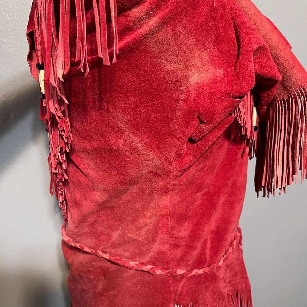 Ren Ellis Red Suede Fringe Western Top Beaded Cowgirl Southwestern Small - Flaws - Picture 7 of 11
